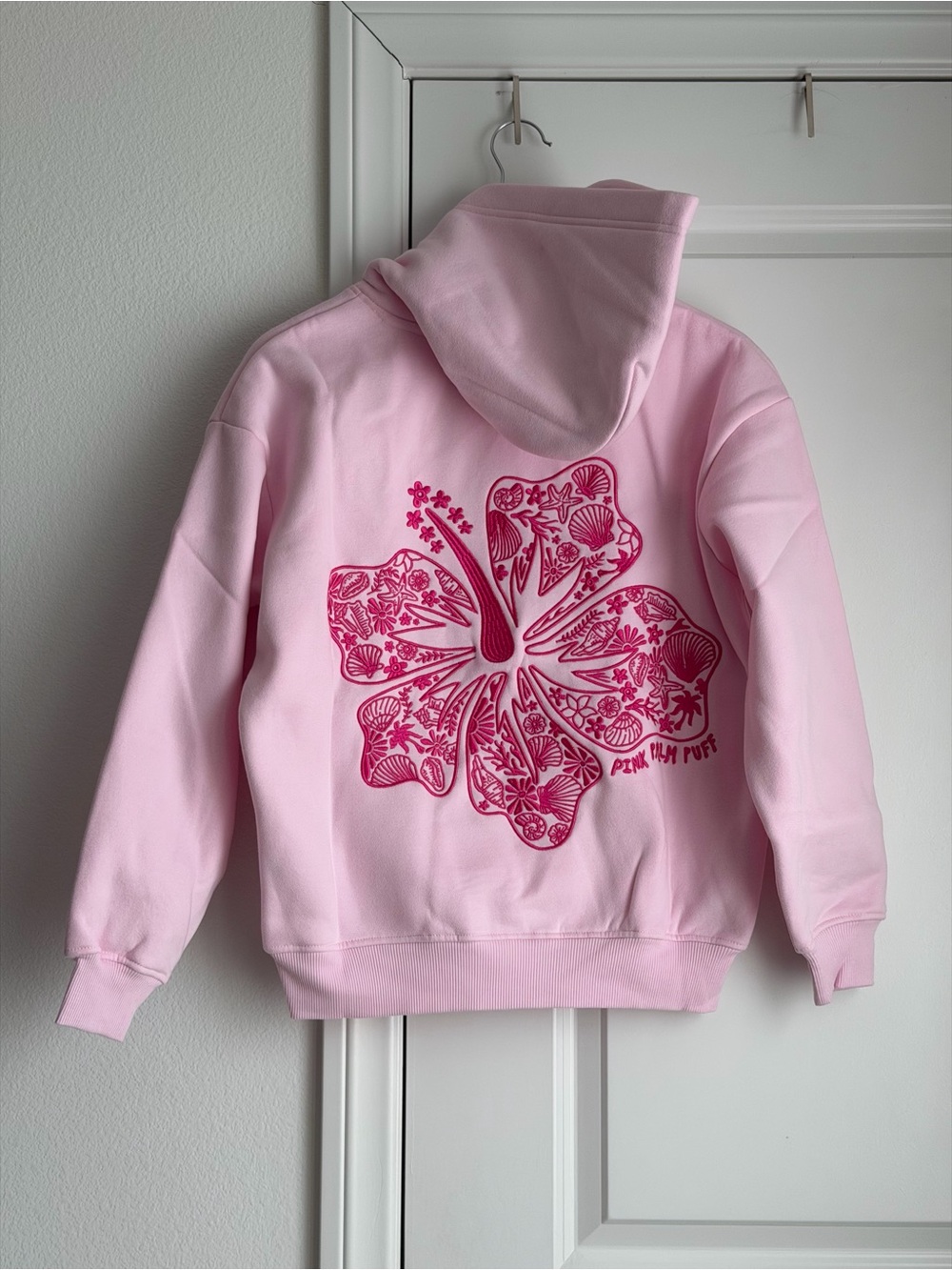 Pink Palm Puff Hawaii Hibiscus Hoodie in Blush, Size XXS - Picture 7 of 7